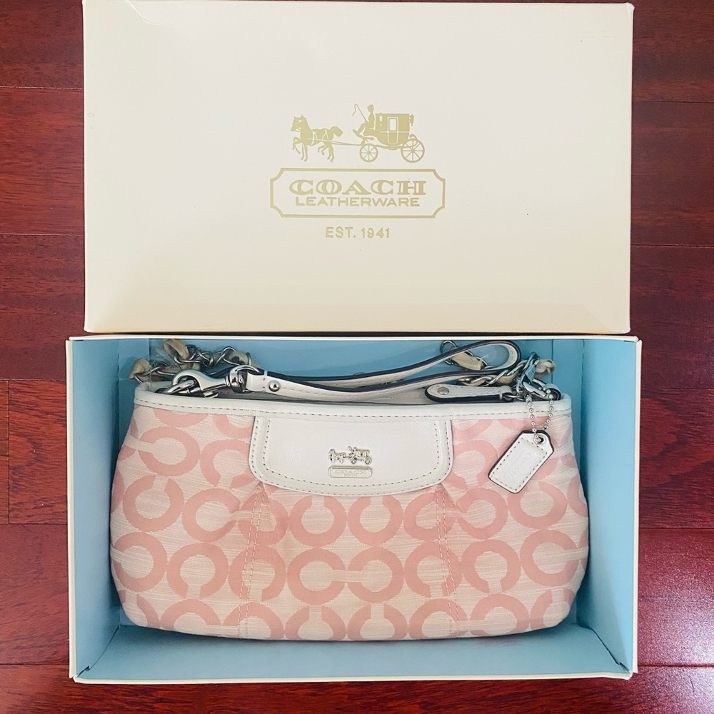 Coach Pink and White Signature Shoulder Bag